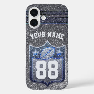 Blue & Silver Glitter School Football Team Sports iPhone 16 Case