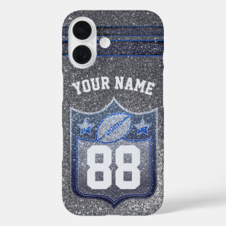 Blue & Silver Glitter School Football Team Sports iPhone 16 Case