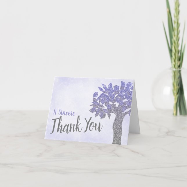 Blue, Silver Glitter Tree of Life Thank You Card (Front)
