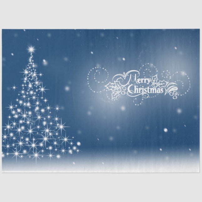 Blue Silver Glowing Sparkling Christmas Tree  Tissue Paper (Front)