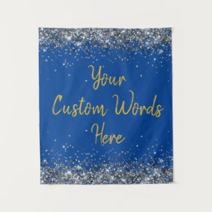 Blue Silver Gold Birthday Party Photo Booth Prop Tapestry