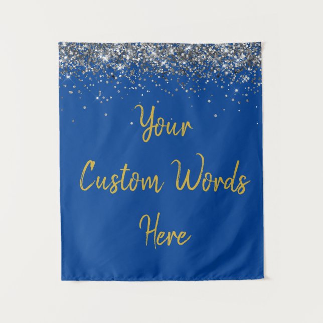 Blue Silver Gold Birthday Party Photo Booth Prop  Tapestry (Front)