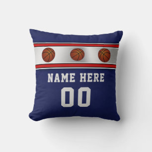 Blue, Silver Grey Personalized Basketball Pillow