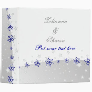 Blue, silver grey white snowflake wedding planner binder