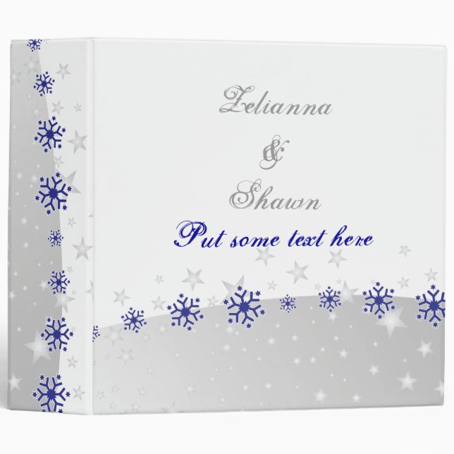 Blue, silver grey white snowflake wedding planner binder (Front/Spine)