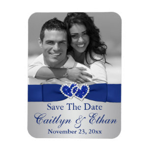 Blue, Silver Hearts Save the Date Photo Magnet