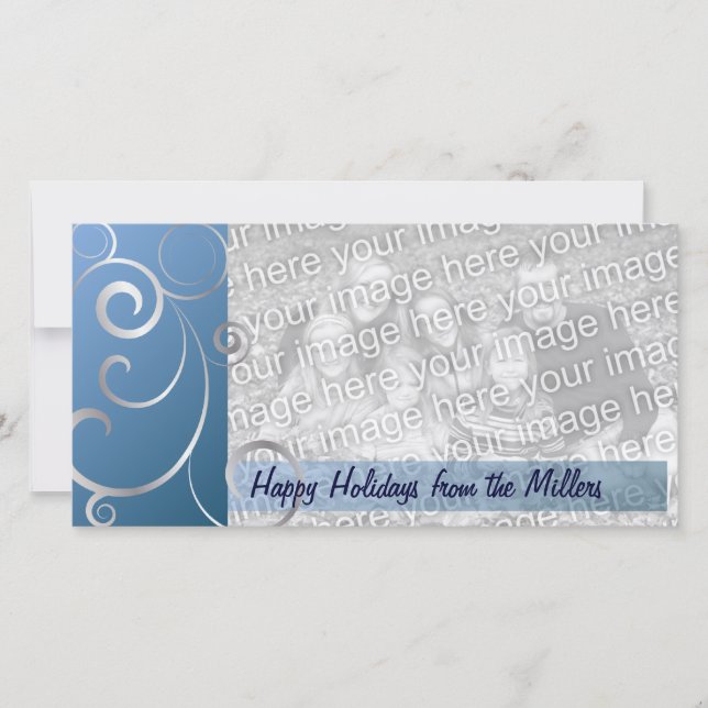 Blue & Silver Holiday Swirls Card (Front)