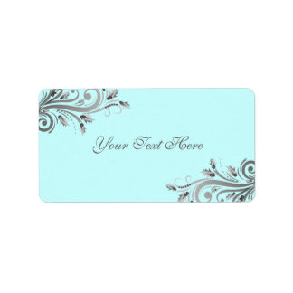 Blue/Silver Holly Flourish Christmas Address Label