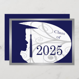 Blue Silver Man Silhouette 2025 Graduation Party Invitation