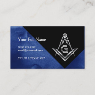 Blue Silver Masonic Business Cards, Square Compass Card