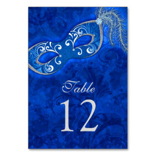 Blue Silver Masquerade Ball Mardi Gras Wedding Table Number