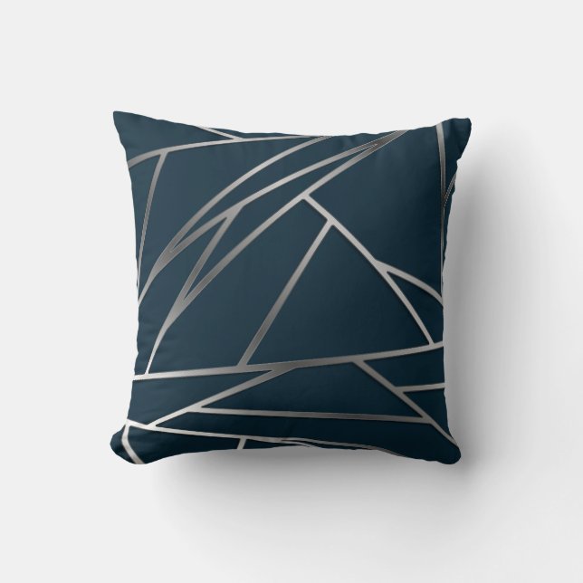 Blue Silver Modern Geometric  Throw Pillow (Front)
