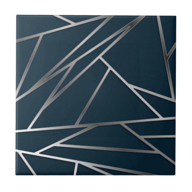 Blue Silver Modern Geometric  Tile (Front)