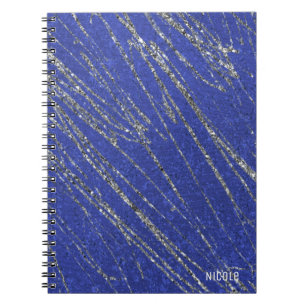 Blue & Silver Modern Glam Marble Stripe Designer Notebook