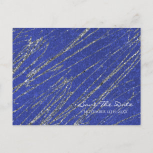 Blue & Silver Modern Marble Stripe Save the Date Announcement Postcard