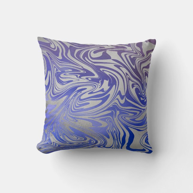 Blue Silver Molten Decorative Pillow (Front)