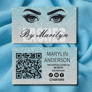 Blue Silver Ombre Glitter Lash Technician Qr Code Business Card