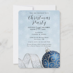 Blue & Silver Ornament Christmas Party Invitation