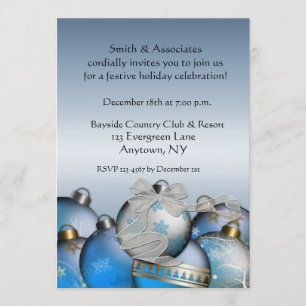 Blue Silver Ornaments Holiday Invitation