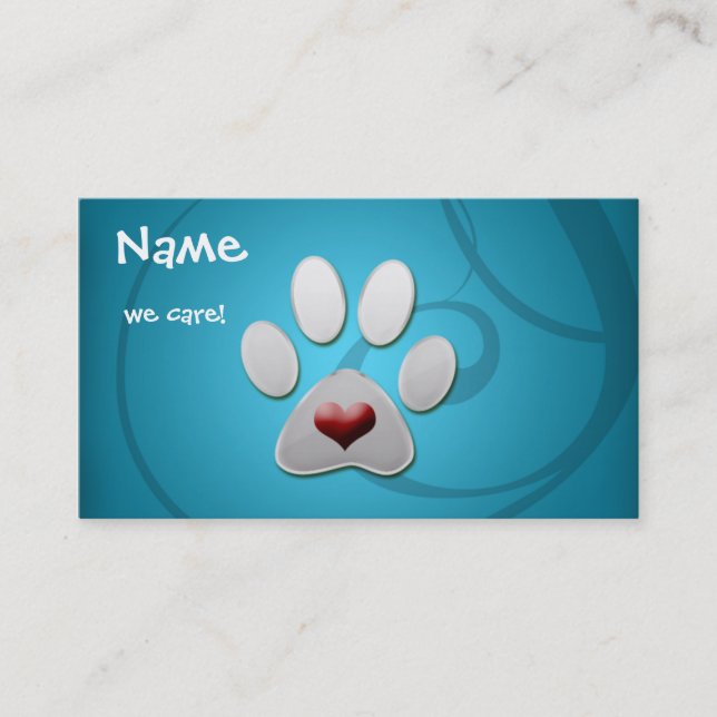 Blue Silver  Paw Heart Pet Business Cards (Front)