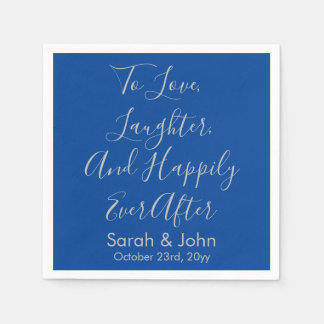 Blue Silver Personalized Script Wedding Reception Napkin