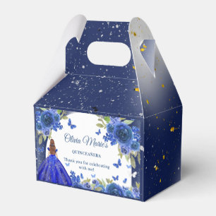 Blue Silver Rose Quinceanera Birthday Favor Box