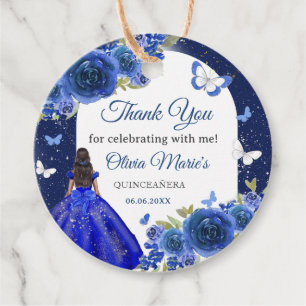 Blue Silver Rose Quinceanera Birthday Favour Tags