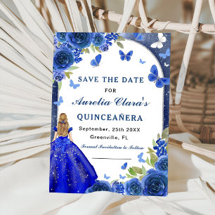 Blue Silver Rose Quinceanera Save The Date
