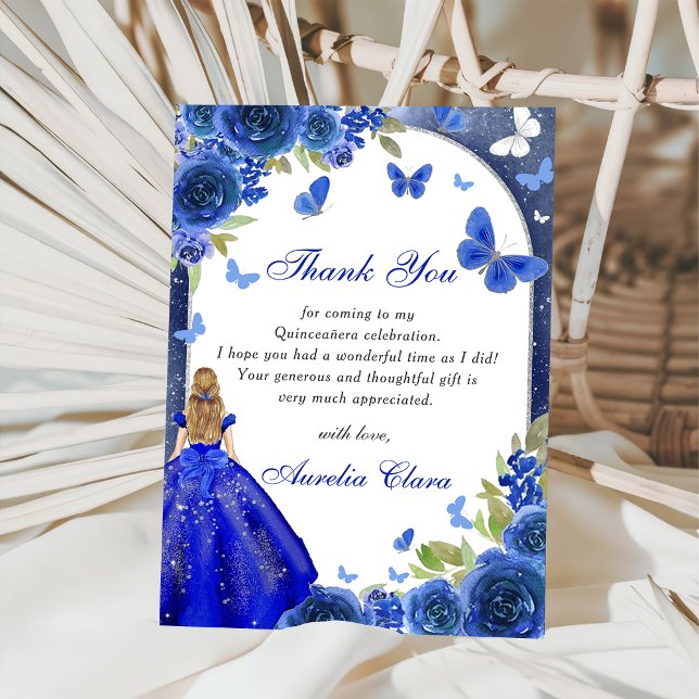 Blue Silver Rose Quinceanera Thank You Card (Creator Uploaded)