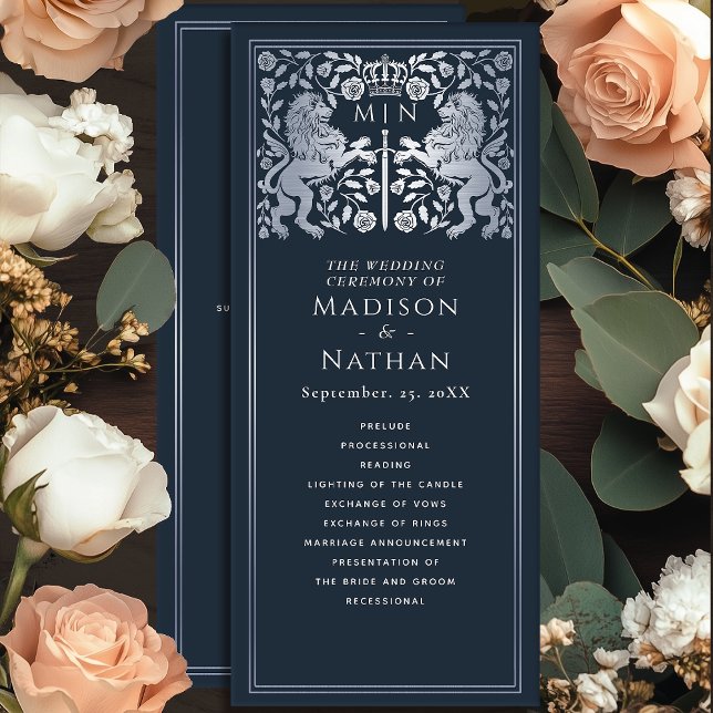 Blue & Silver Royal Lion Medieval Sword Wedding Program (Creator Uploaded)