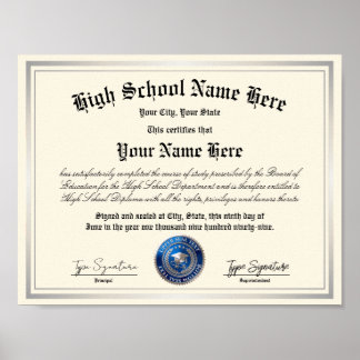 Blue-Silver seal High School Diploma, homeschool Poster