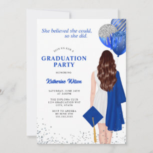 Blue Silver She Believed Graduation Invitation