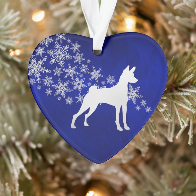 Blue Silver Snowflake Basenji Dog Ornament (Tree)