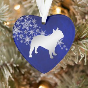 Blue Silver Snowflake Bulldog Ornament