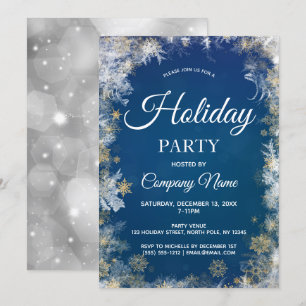 Blue Silver Snowflake Corporate Holiday Party Invitation