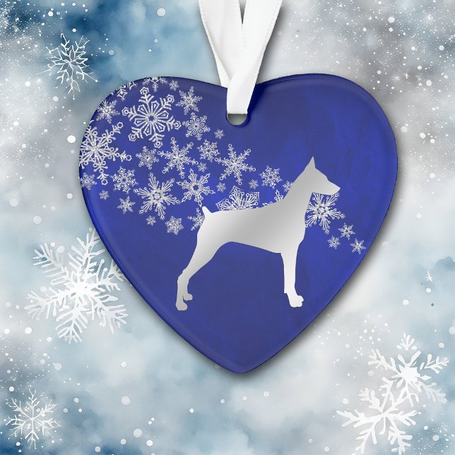 Blue Silver Snowflake Doberman Ornament (Creator Uploaded)