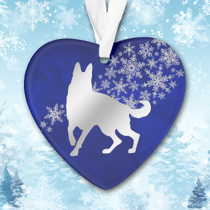 Blue Silver Snowflake German Shepherd Ornament