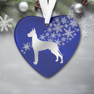 Blue Silver Snowflake Great Dane Ornament