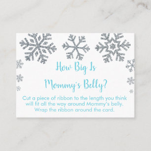 Blue & Silver Snowflake How Big Is Mommy's Belly Place Card