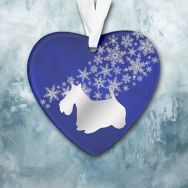 Blue Silver Snowflake Scottie Dog Ornament (Creator Uploaded)