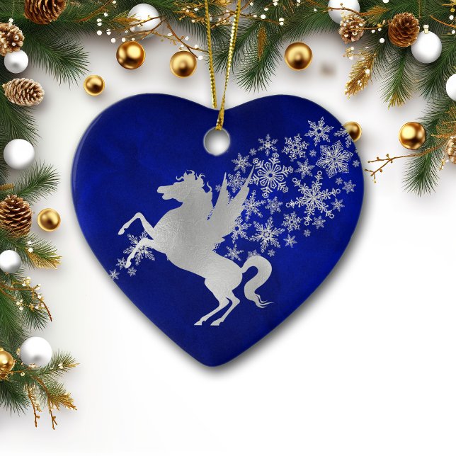 Blue Silver Snowflake Unicorn Personalized Ceramic Ornament (Creator Uploaded)