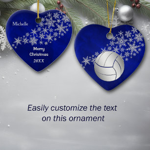 Blue Silver Snowflake Volleyball Personalized Ceramic Ornament