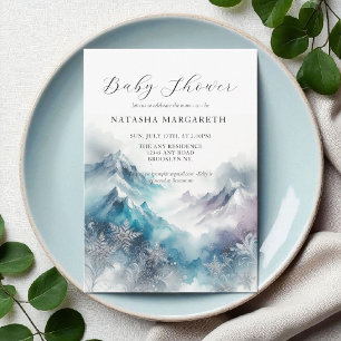 Blue Silver Snowflake Winter Baby Shower Elegant  Invitation