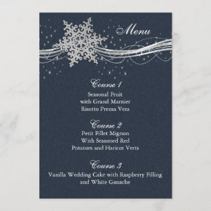 Blue Silver Snowflakes Carte menu mariage hiver