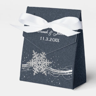 Blue Silver Snowflakes Winter wedding favour box
