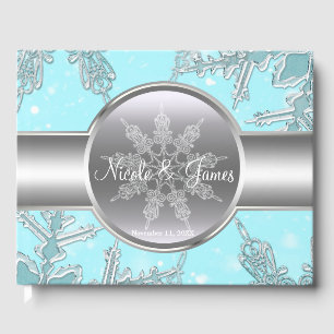 Blue Silver Snowflakes Winter Wonderland  Guest Book