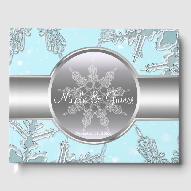Blue Silver Snowflakes Winter Wonderland  Guest Book (Front)