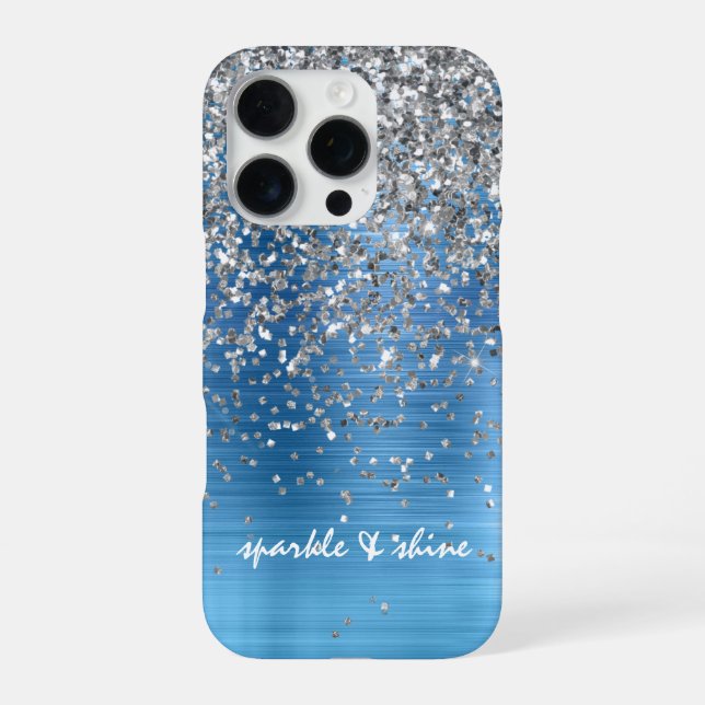 Blue Silver Sparkle Glitter personalized iPhone Case (Back)