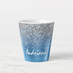 Blue Silver Sparkle Glitter personalized Latte Mug