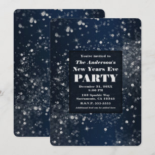 Blue Silver Sparkling Lights New Years Eve Party Invitation